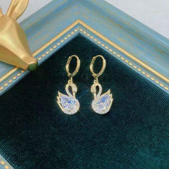 Sweet Rhinestone Swan Earrings for Women - Fashion Jewelry