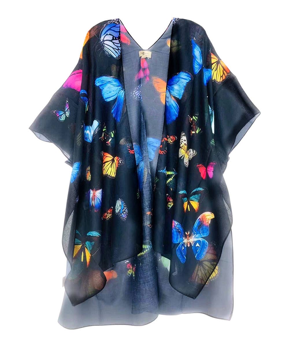 JC Sunny Fashion - Black-Multi Butterfly Kimono: Black