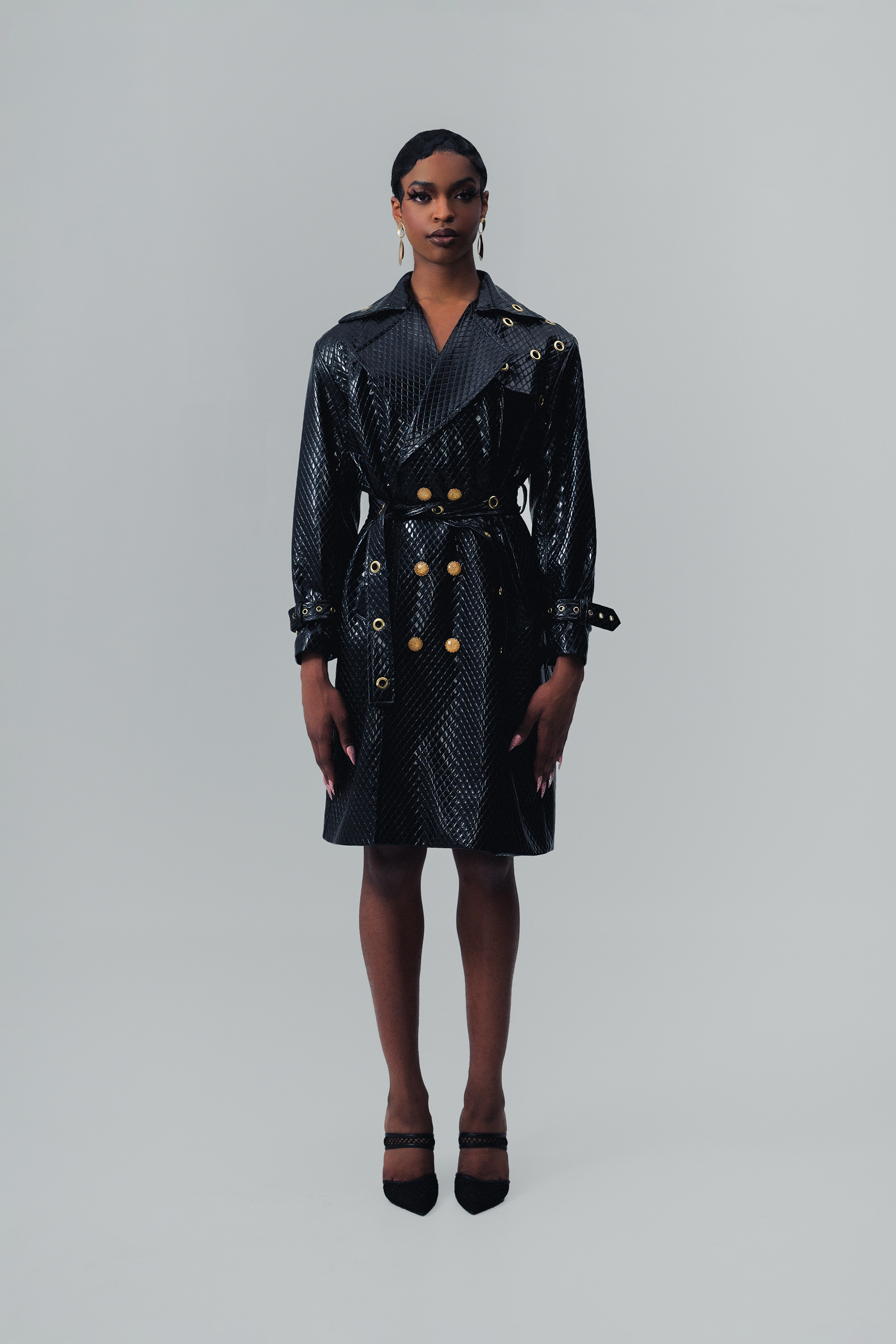 Trinity Quilted Vegan Leather Trench Coat