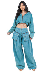 WOMEN FASHION DENIM TWO PIECE PANT SET