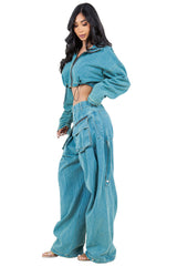 WOMEN FASHION DENIM TWO PIECE PANT SET