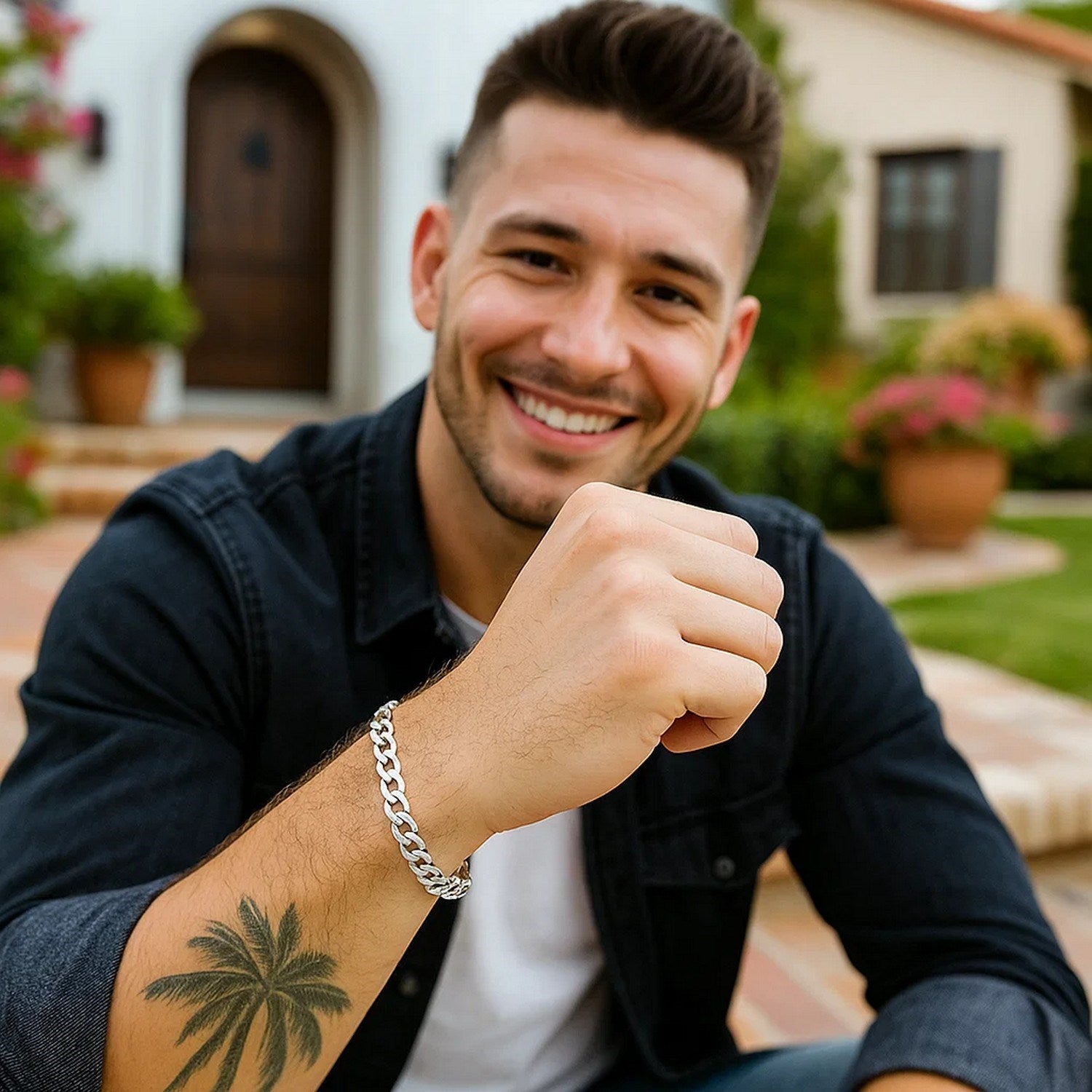 14k White Gold Solid Curb Bracelet (5.70 mm)