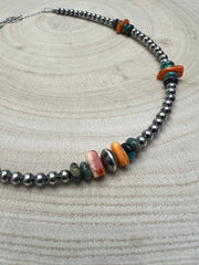 4mm Sterling Pearl and genuine turquoise and spiny choker - 14 inch