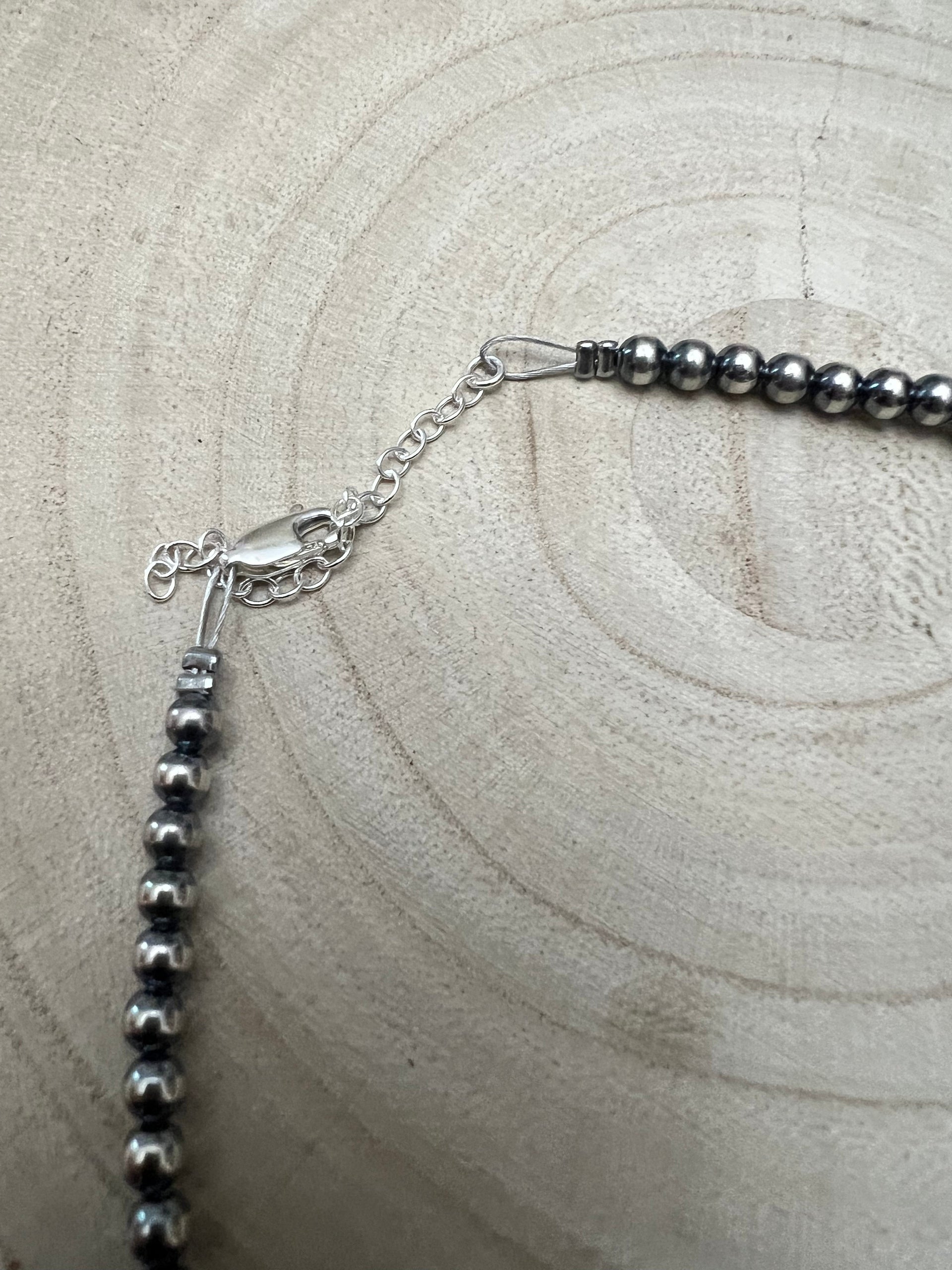 4mm Sterling Pearl and genuine turquoise and spiny choker - 14 inch