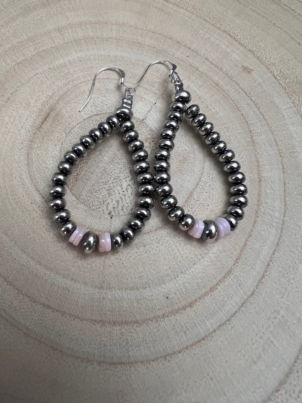 Smaller Sterling SAUCER Silver Pearls earrings teardrop and pink conch