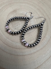 Smaller Sterling SAUCER Silver Pearls earrings teardrop and pink conch