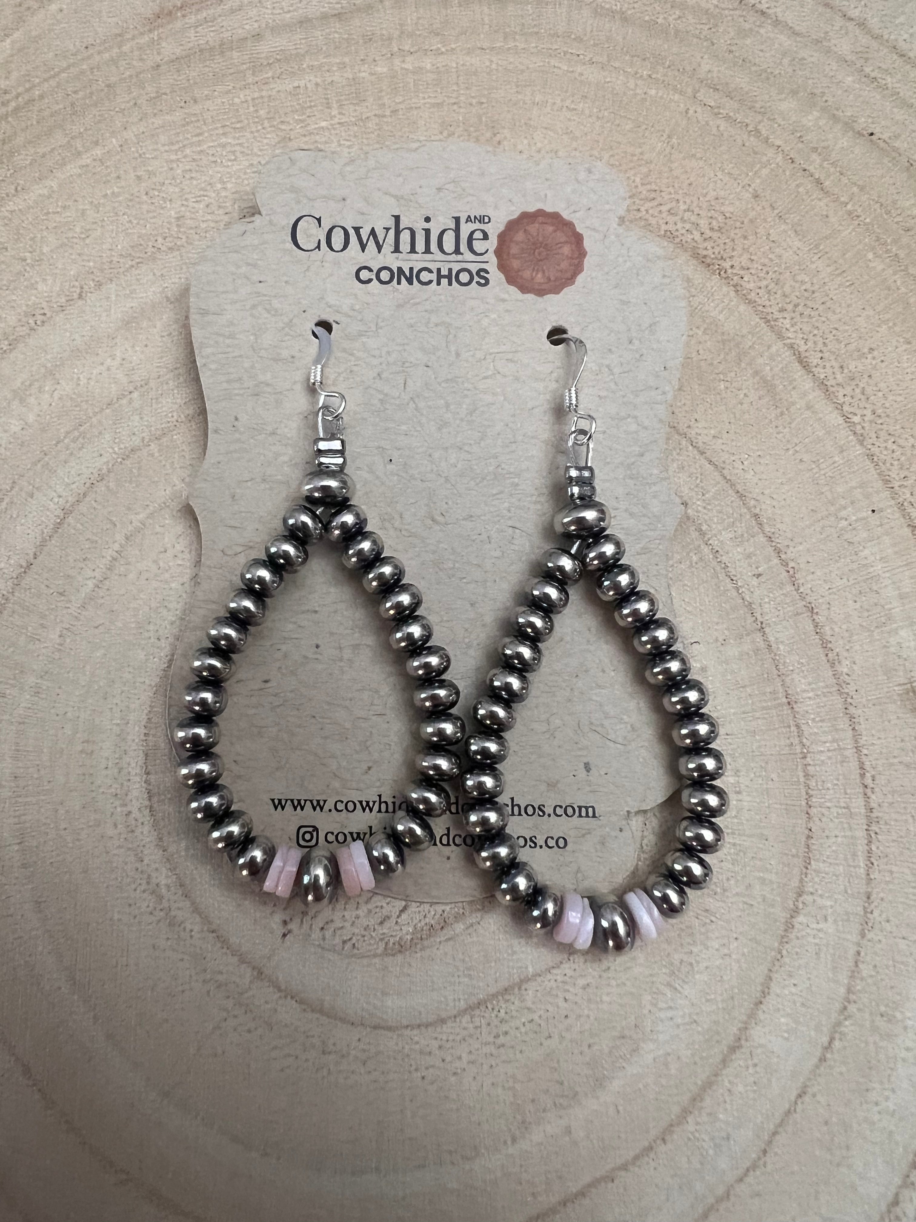 Smaller Sterling SAUCER Silver Pearls earrings teardrop and pink conch