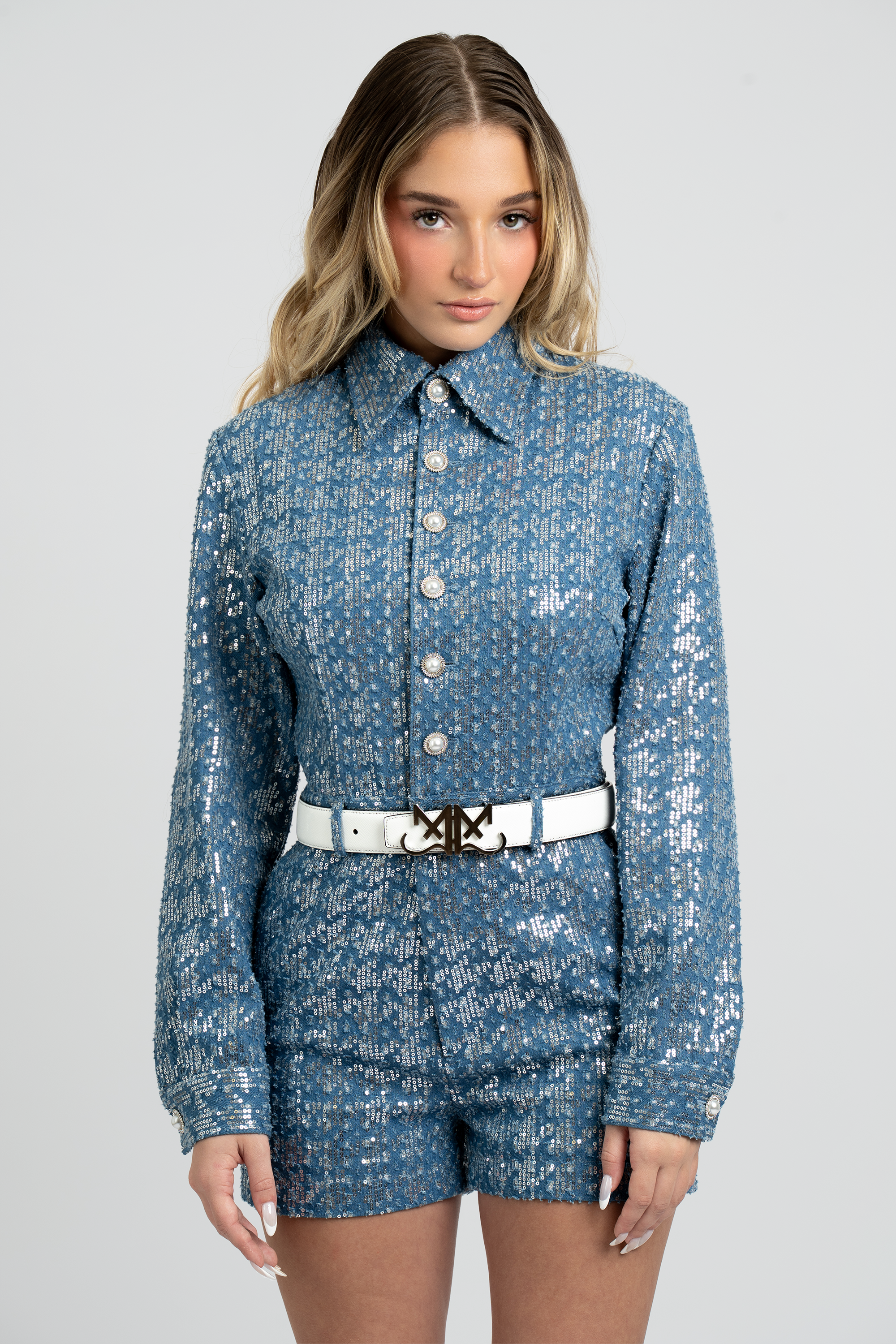 Moné Sequined Denim Romper