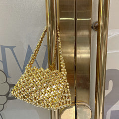 Trendy Hollow Out Cutout Shiny Crystal Handmade Beaded Woven Bag Portable Underarm One Shoulder Crossboby Bag