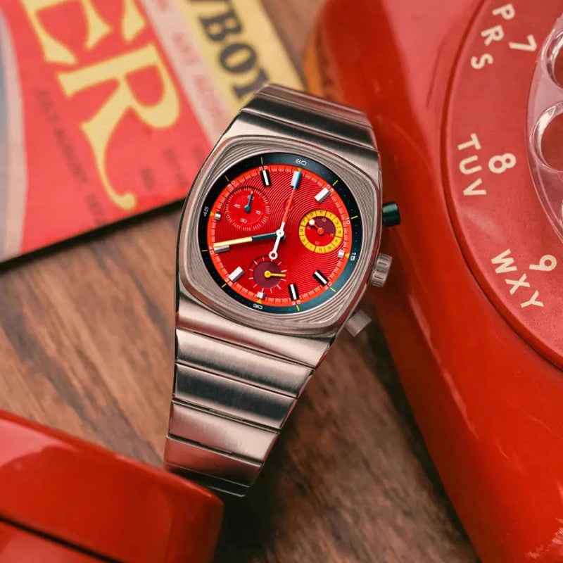 Men’s Sports Mechanical Watch - Silver/Red/Blue Steel Automatic