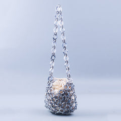 Niche Retro Japanese Korean Dignified Hollow Out Cutout Hand Woven Office All Matching Crossbody Shoulder Dual Use Bag