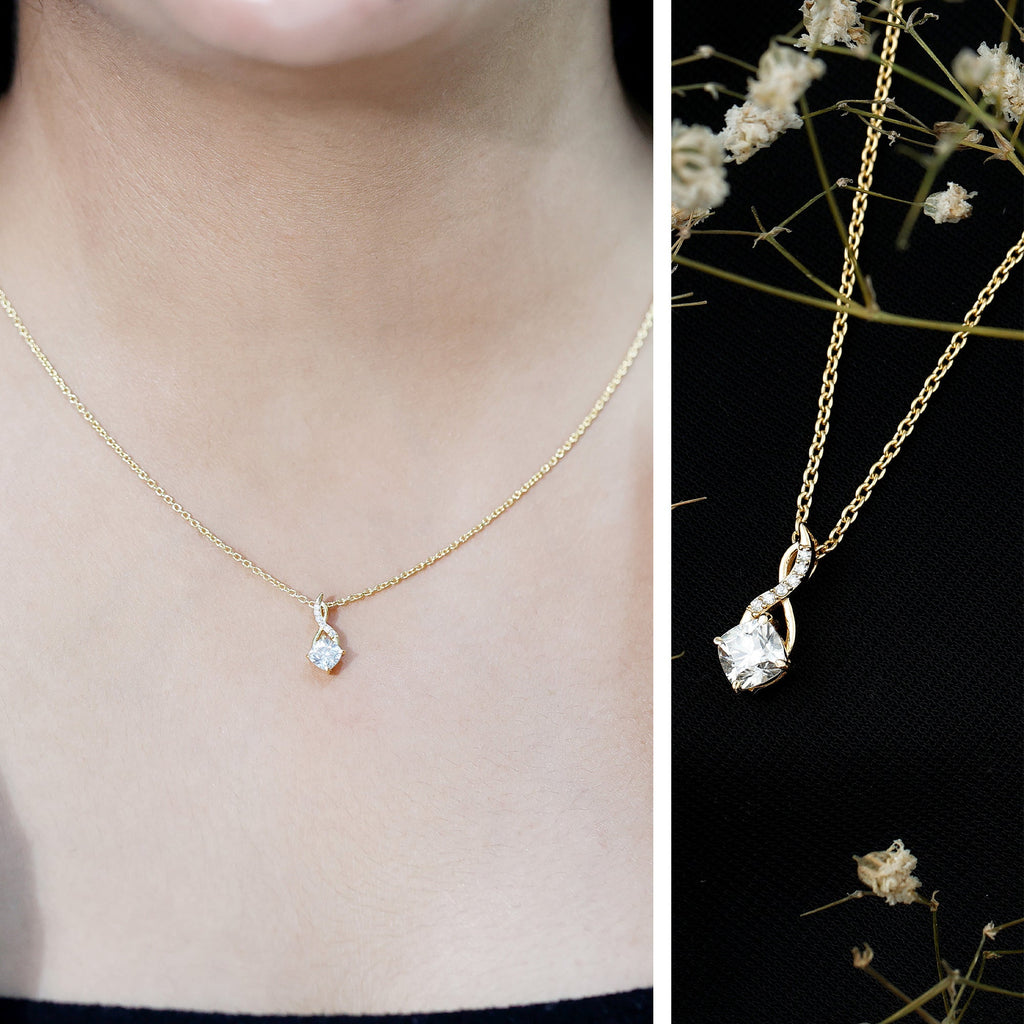Cushion Cut 5 MM Moissanite Infinity Necklace with Silver Chain
