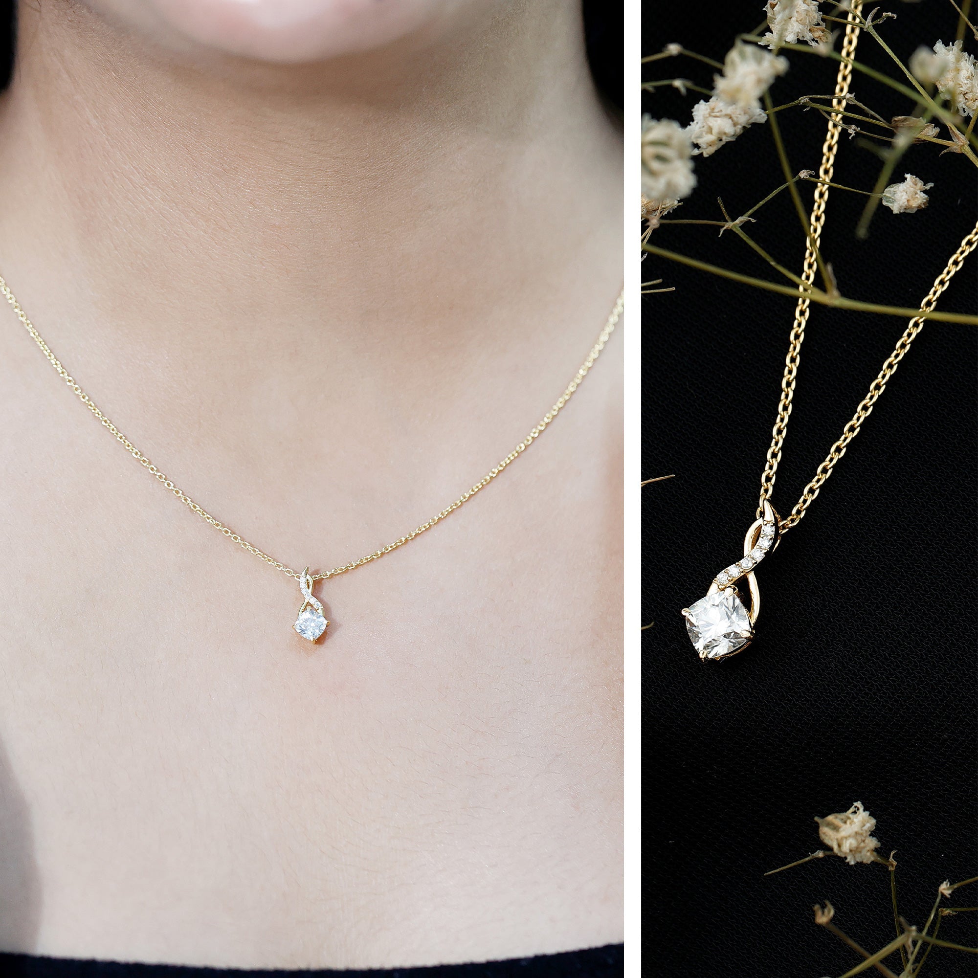 Cushion Cut 5 MM Moissanite Infinity Necklace with Silver Chain