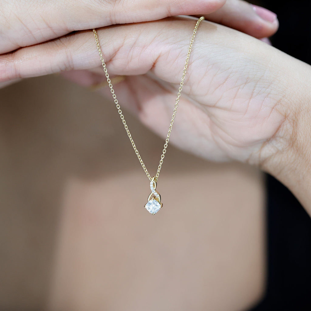 Cushion Cut 5 MM Moissanite Infinity Necklace with Silver Chain