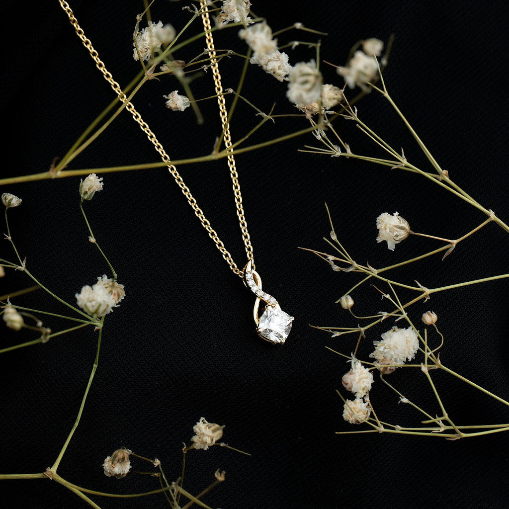 Cushion Cut 5 MM Moissanite Infinity Necklace with Silver Chain