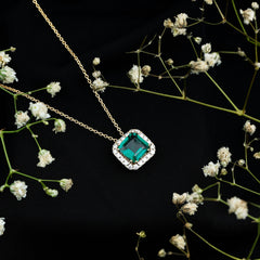 10 MM Lab Created Emerald Statement Necklace with Moissanite Halo