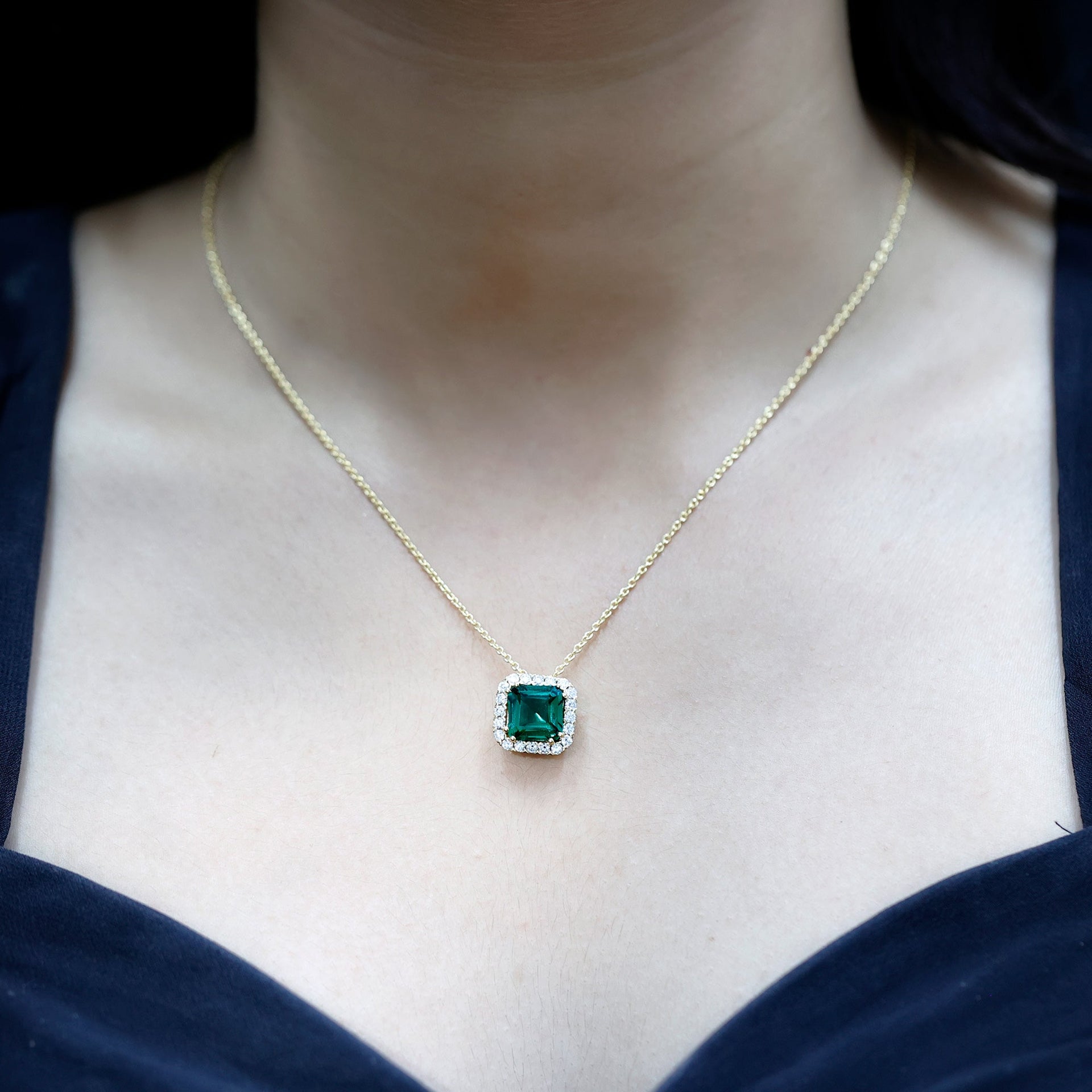 10 MM Lab Created Emerald Statement Necklace with Moissanite Halo