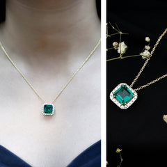 10 MM Lab Created Emerald Statement Necklace with Moissanite Halo