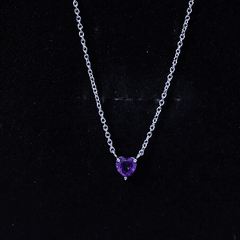 Real Amethyst Heart Necklace with Chain in Sterling Silver