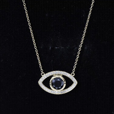 Certified Black and White Diamond Evil Eye Necklace in Silver