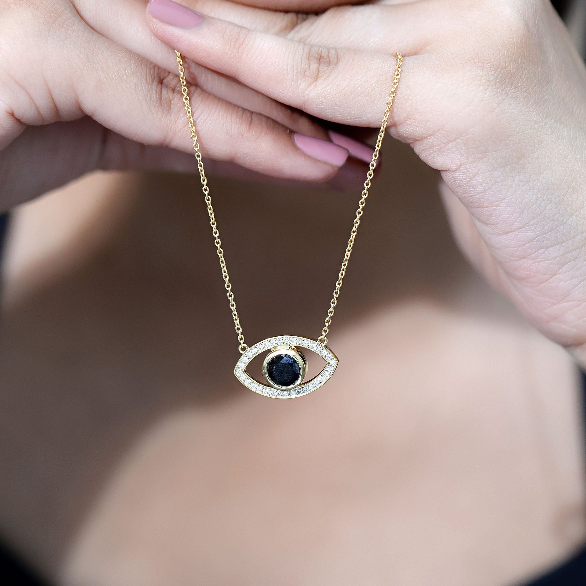 Certified Black and White Diamond Evil Eye Necklace in Silver