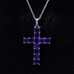 Princess Cut Amethyst Cross Pendant Necklace with Chain