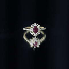 Vintage Engagement Ring with Rhodolite Garnet and Diamond