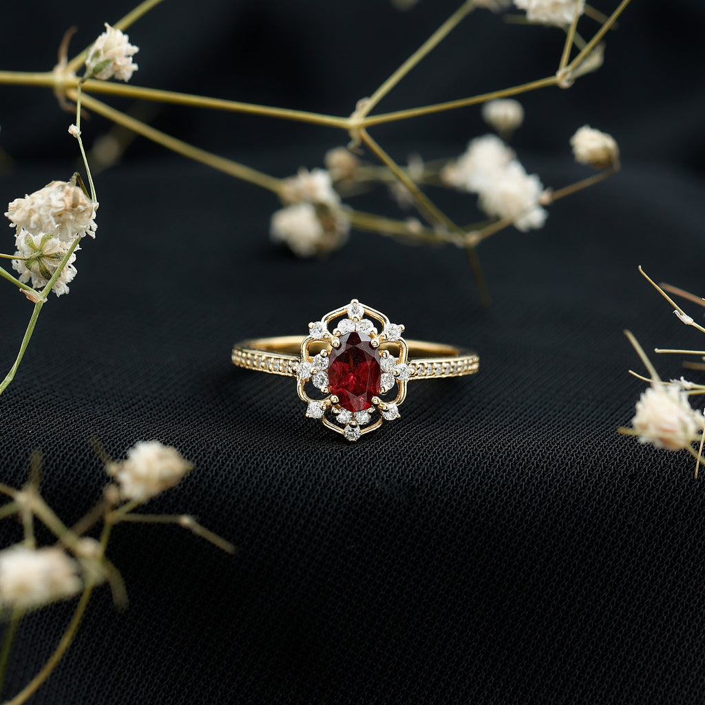 Vintage Engagement Ring with Rhodolite Garnet and Diamond