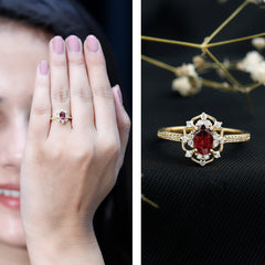 Vintage Engagement Ring with Rhodolite Garnet and Diamond