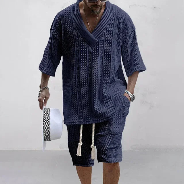 Men Casual Knitted Two Piece Shorts Summer set