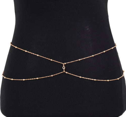 Clear Rhinestone Beaded Belly Chains For Women Gold Silver Color Metal