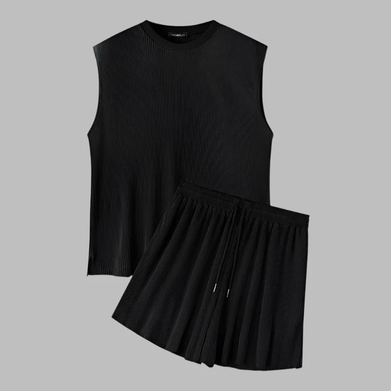 Summer Izzy Pleated Sleeveless Tank men beach shorts set