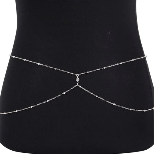 Clear Rhinestone Beaded Belly Chains For Women Gold Silver Color Metal