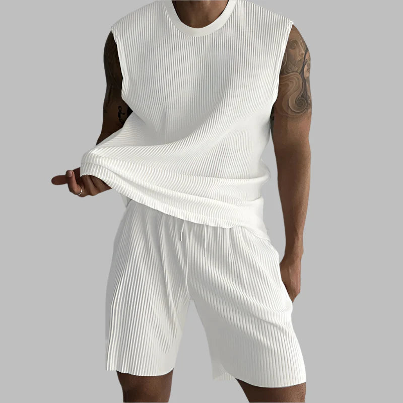 Summer Izzy Pleated Sleeveless Tank men beach shorts set