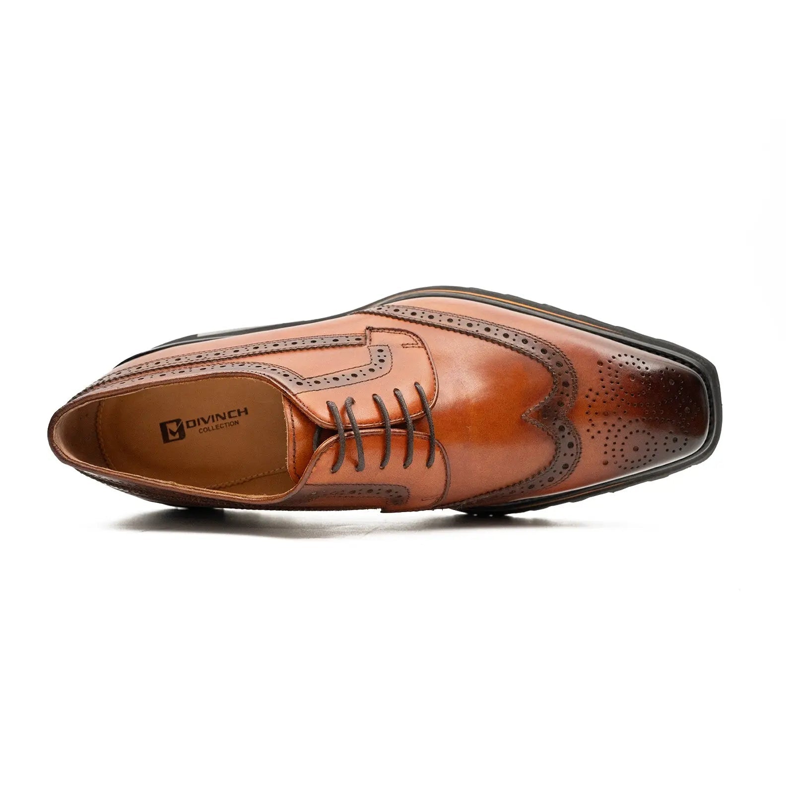 Thick-soled calfskin formal brogue derby shoes Brown