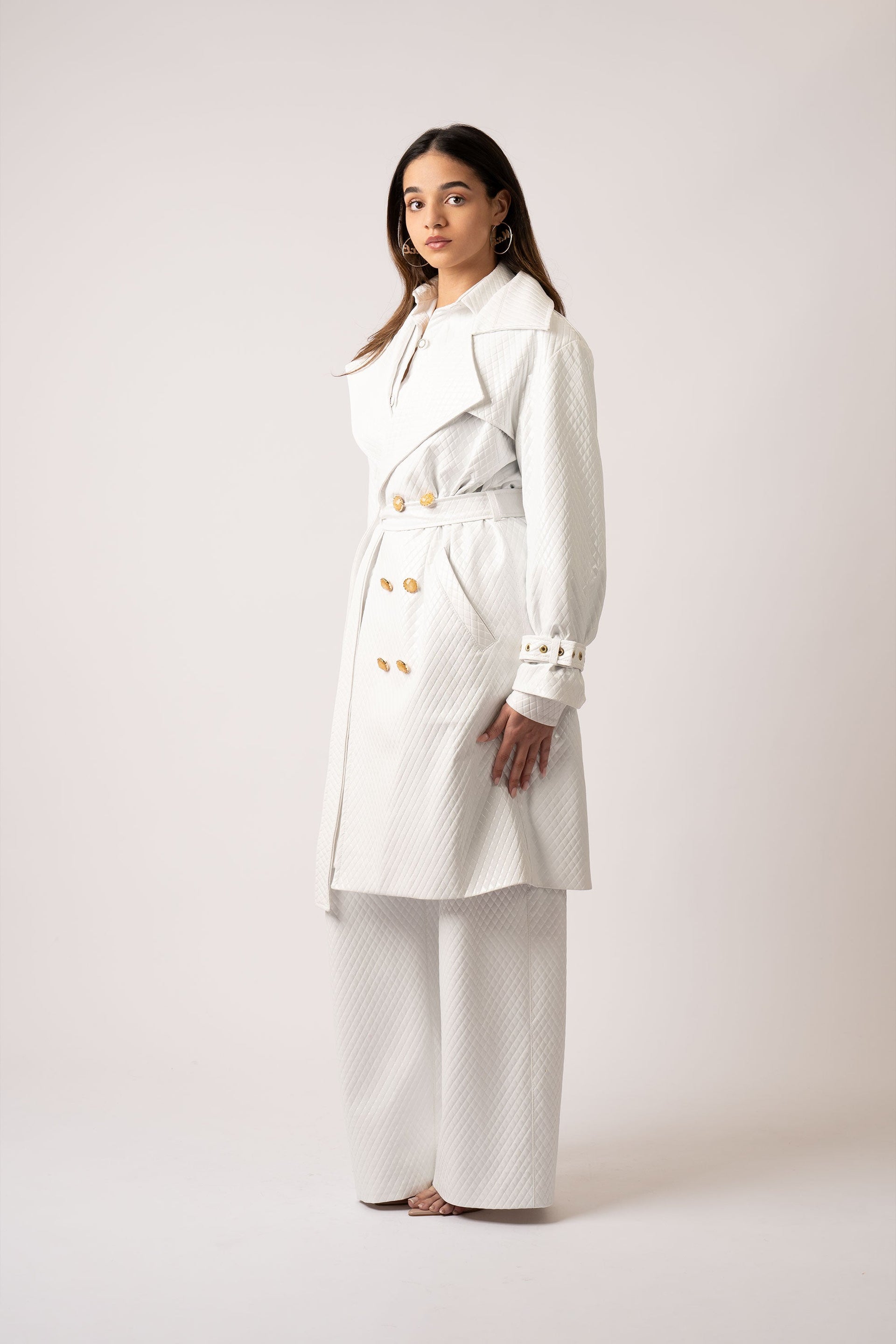 Trinity Quilted Vegan Leather Trench Coat