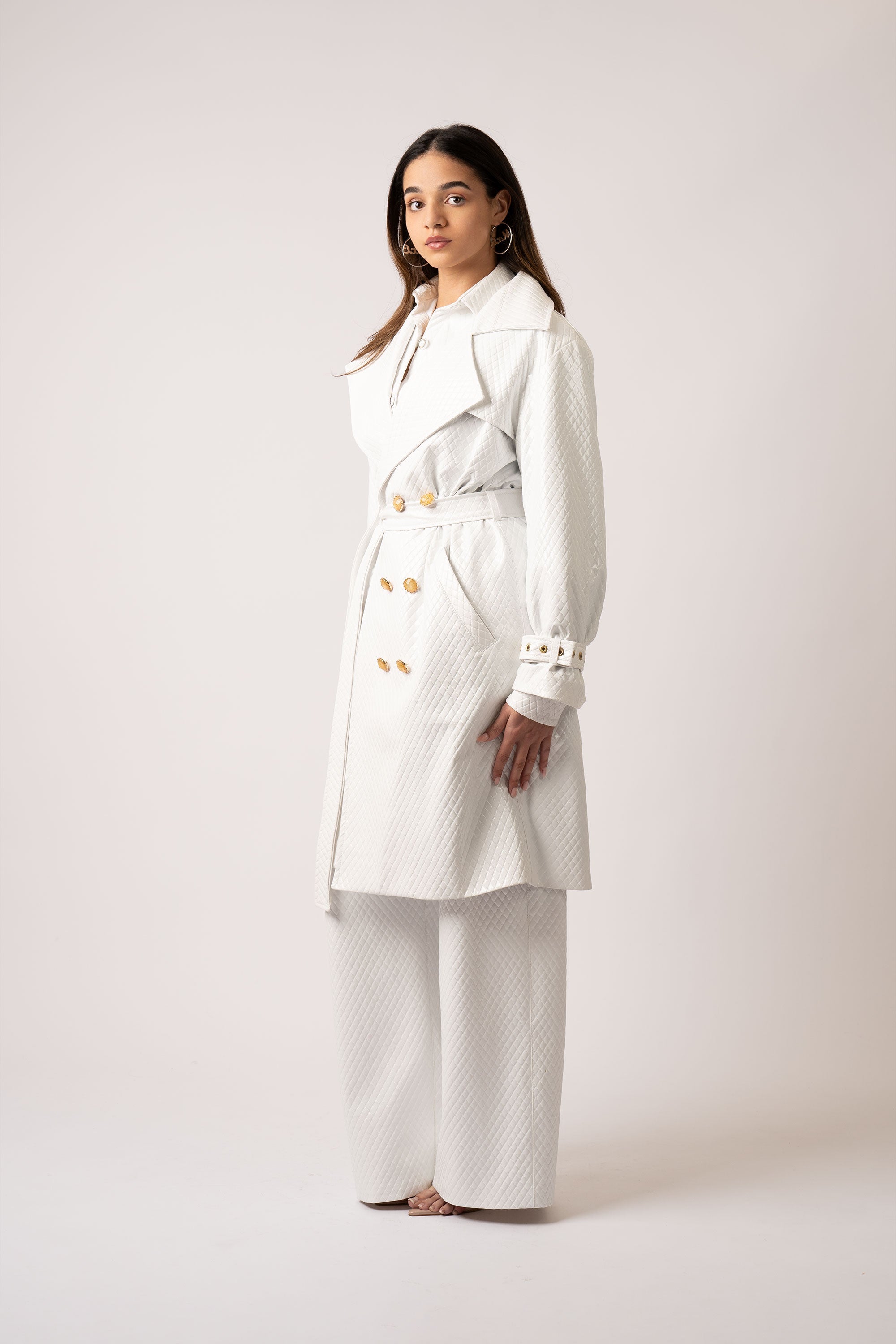 Trinity Quilted Vegan Leather Trench Coat