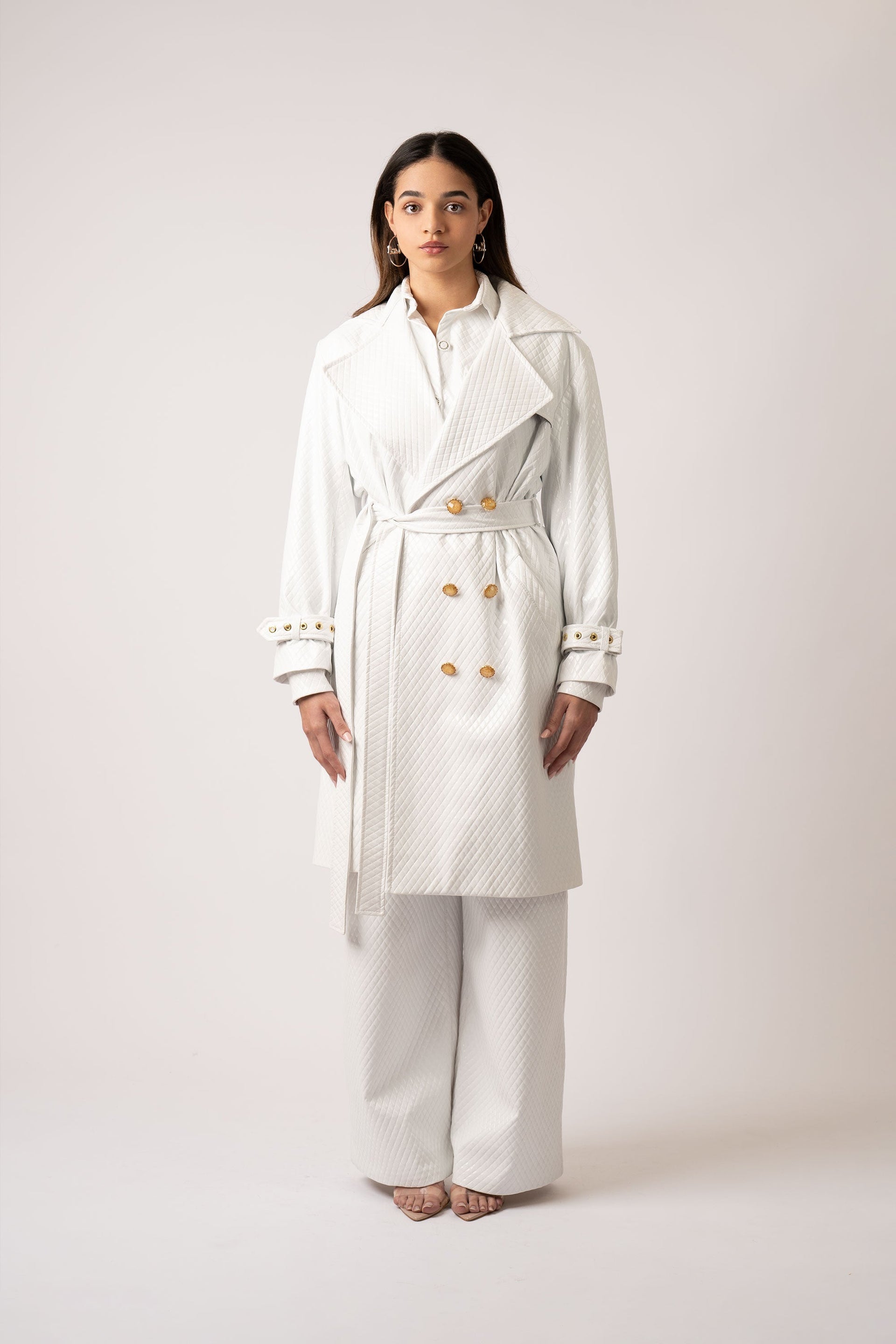 Trinity Quilted Vegan Leather Trench Coat