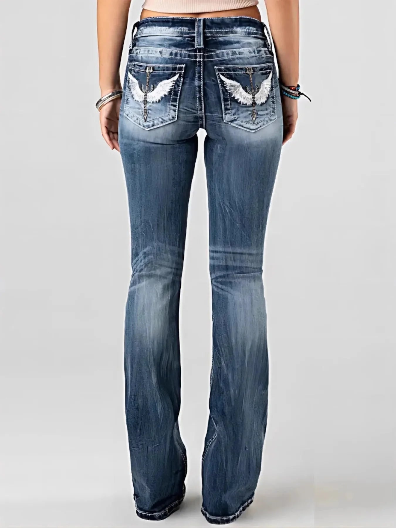 Washed Bootcut Embroidered Jeans