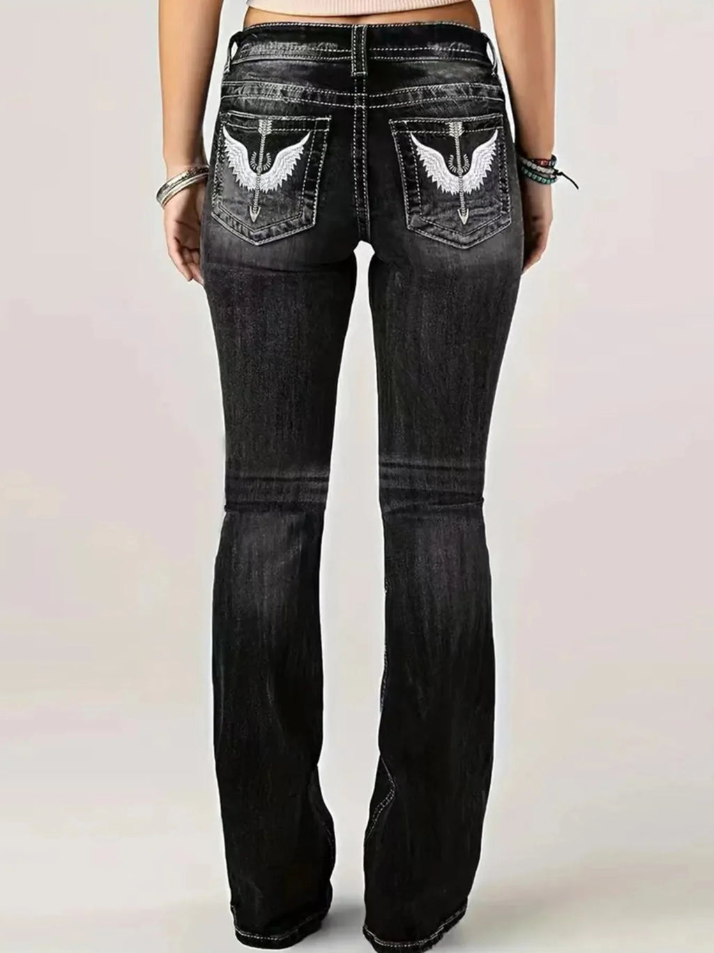 Washed Bootcut Embroidered Jeans