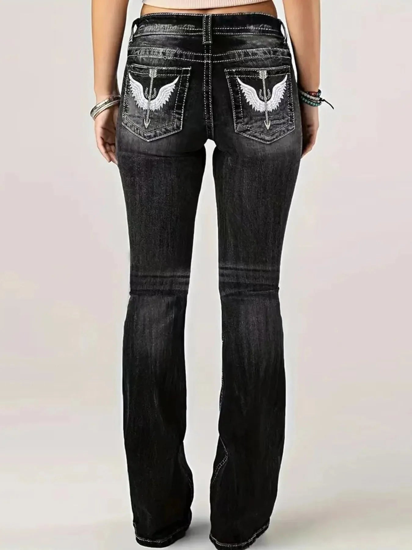 Washed Bootcut Embroidered Jeans