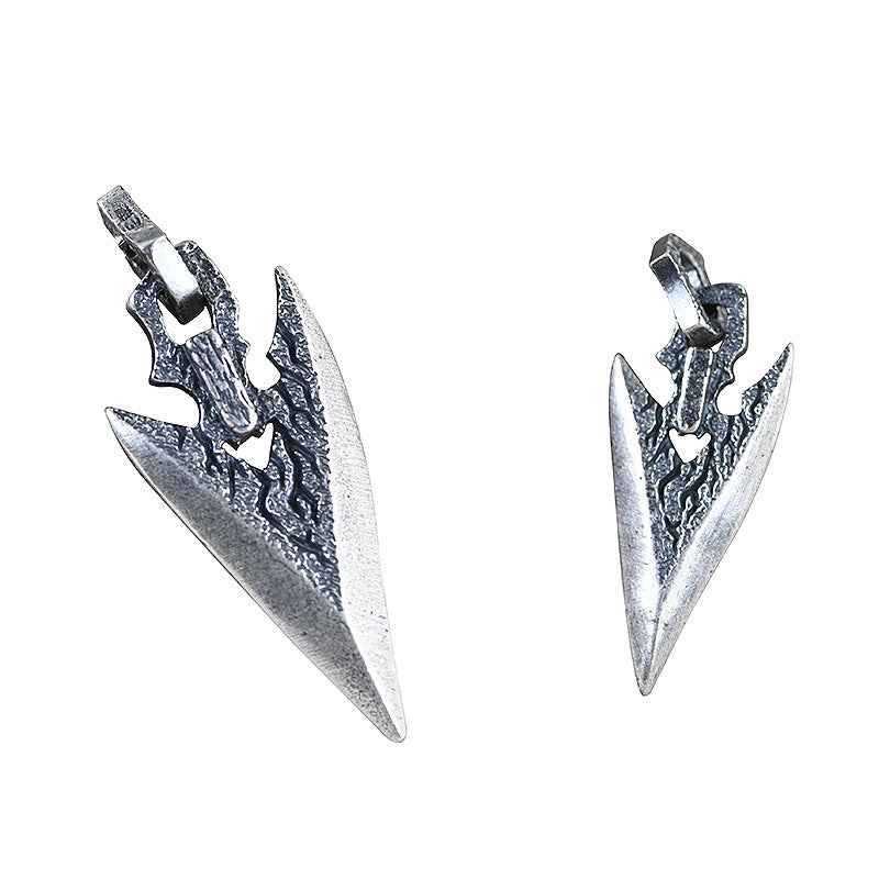 Mens Silver Weapon Necklace with Stone in Weapon Shape