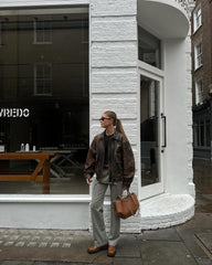 Women's Distressed Brown Oversized Leather Jacket, Women 1980's Style Jacket, Ladies Bomber Jacket, Soft Leather, Christmas Gift For Her