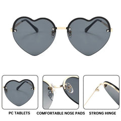 Heart-Shaped Half-Rim Metal Sunglasses