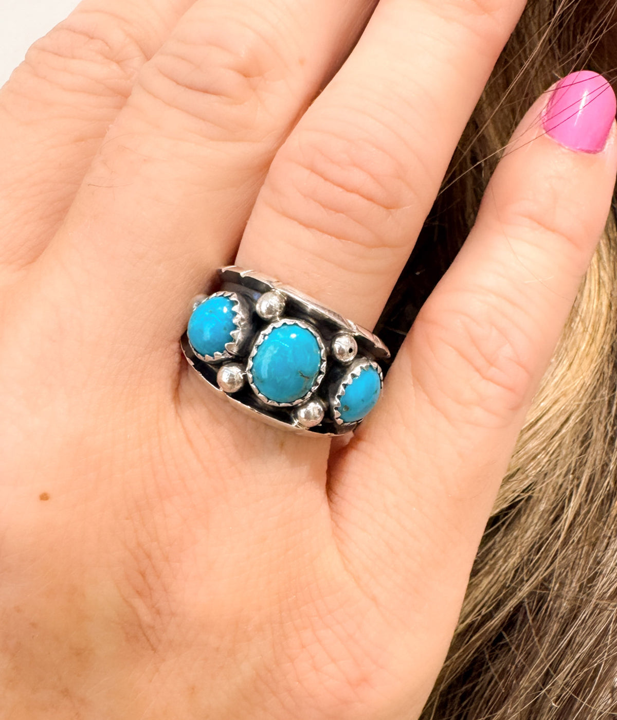 3 Stone Kingman Turquoise Ring